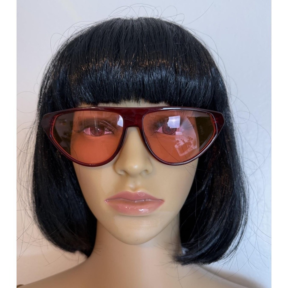 Vintage 80s Womens Red Frame Pink Orange Lens Sunglasses Retro Aviator Statement